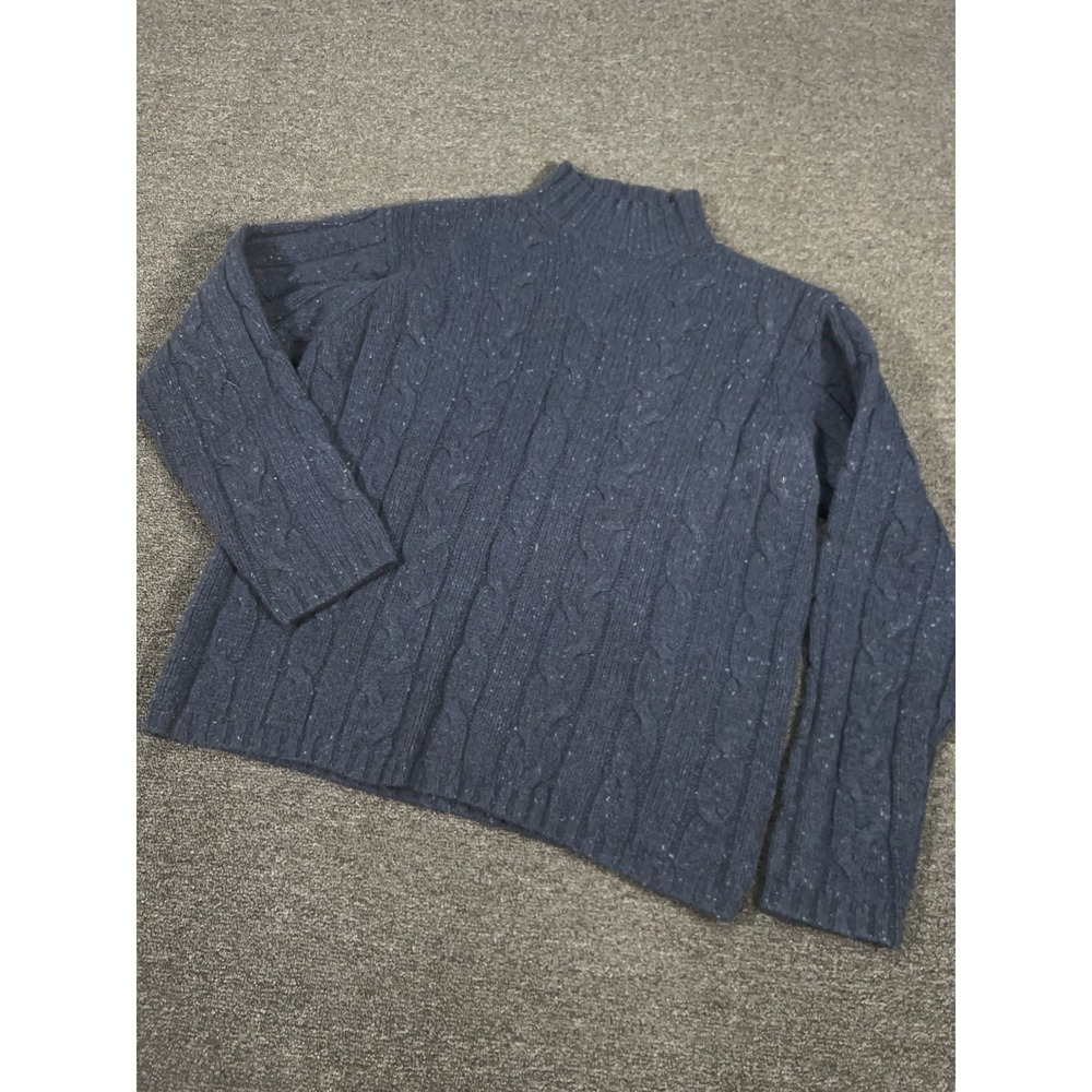 Vintage American Eagle Donegal Cable Knit Sweater Men's XL Navy Blue Lambswool